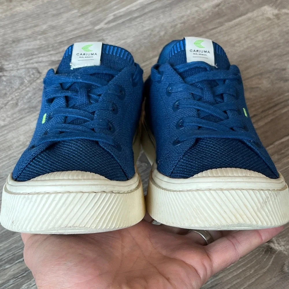 Cariuma Ibi Low Knit Lace Up Sneakers Blue Bamboo Womens 10 Mens 8.5 EU 41‎